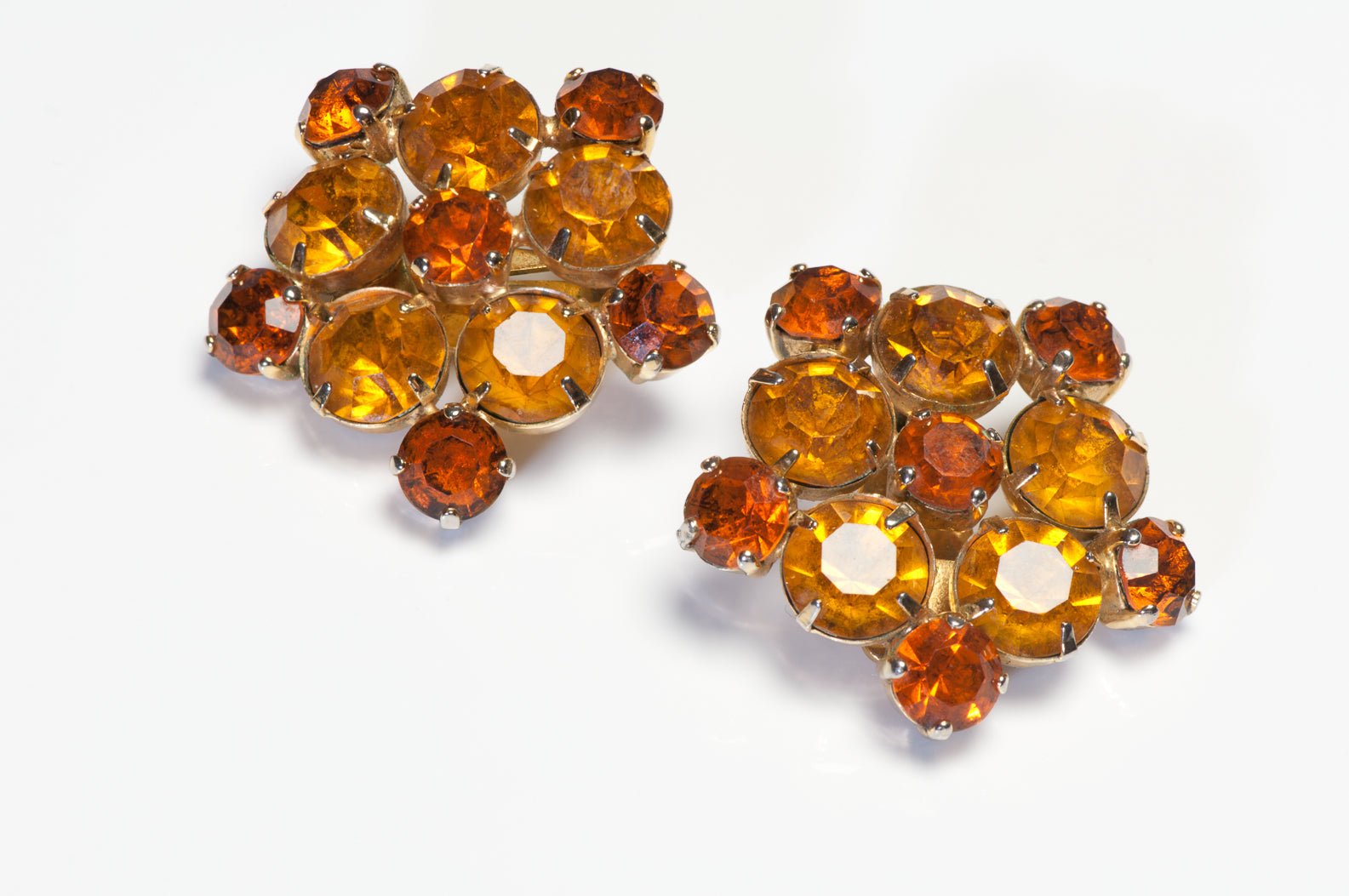 Vintage 1970’s Pierre Balmain Yellow Orange Crystal Flower Earrings