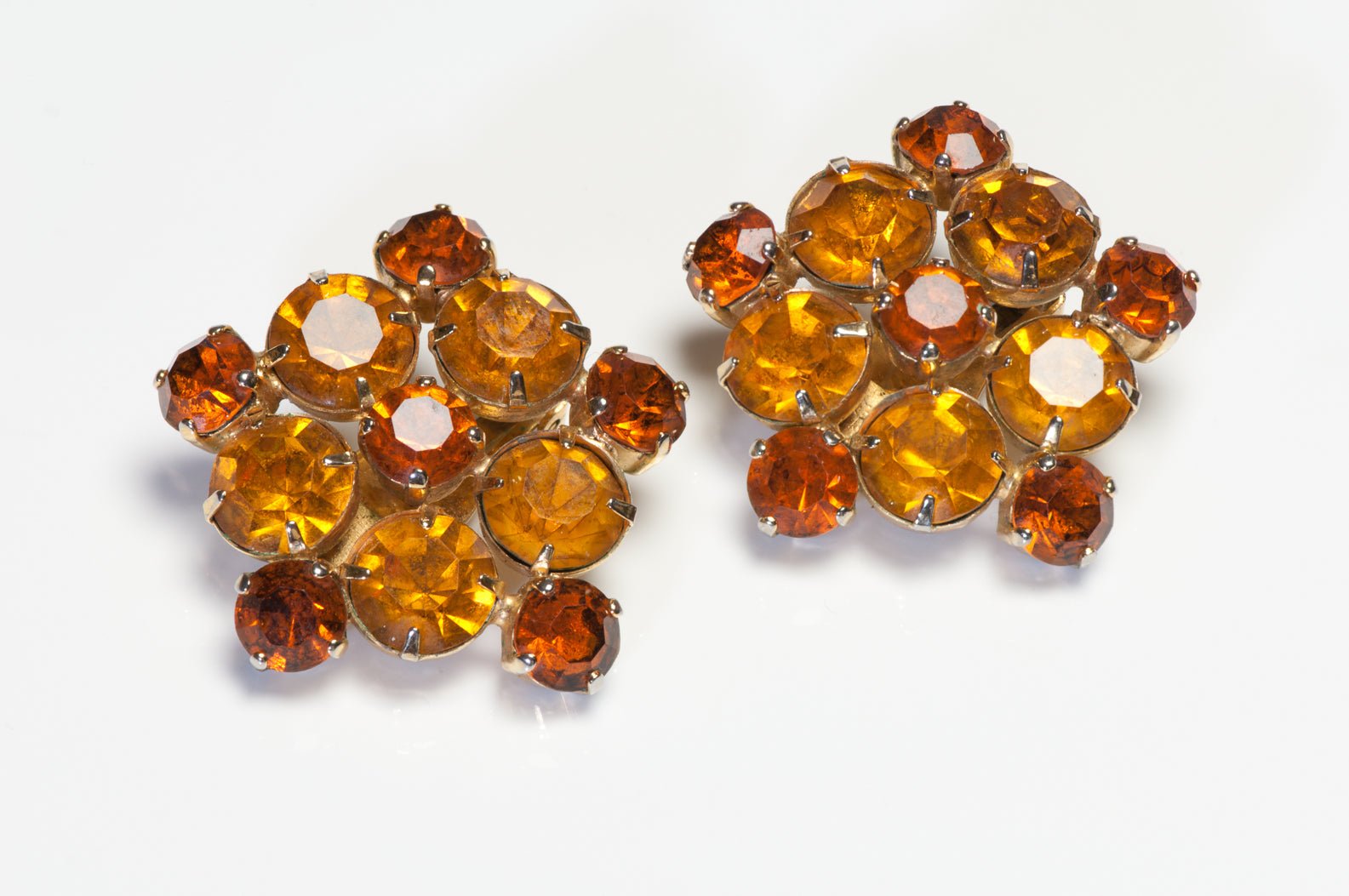 Vintage 1970’s Pierre Balmain Yellow Orange Crystal Flower Earrings
