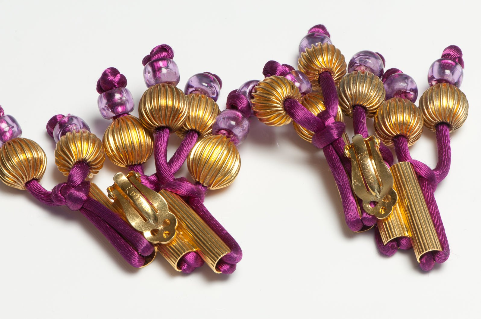 Vintage 1970's William DeLillo for Madame Gres Purple Satin Tassel Beads Earrings