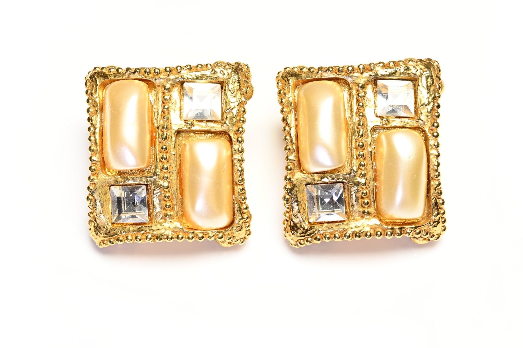 Vintage 1980's Alexis Lahellec Paris Gold Plated Pearl Crystal Earrings