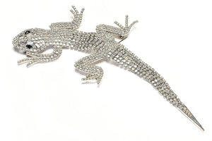 Vintage 1980's Butler & Wilson Large Silver Tone Articulated Crystal Lizard Brooch