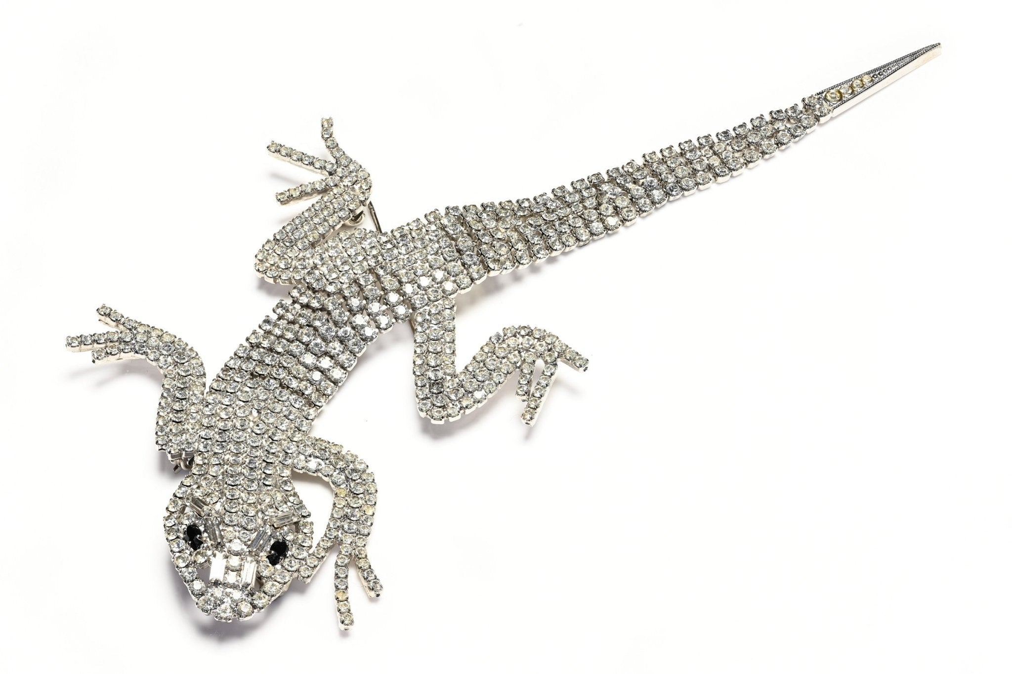 Vintage 1980's Butler & Wilson Large Silver Tone Articulated Crystal Lizard Brooch