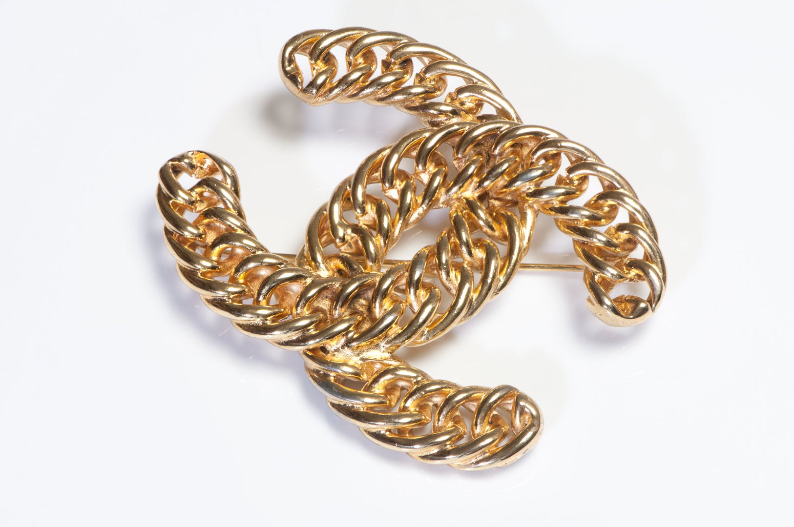 Vintage 1980's Chanel Paris Large Gold Plated CC Chain Brooch