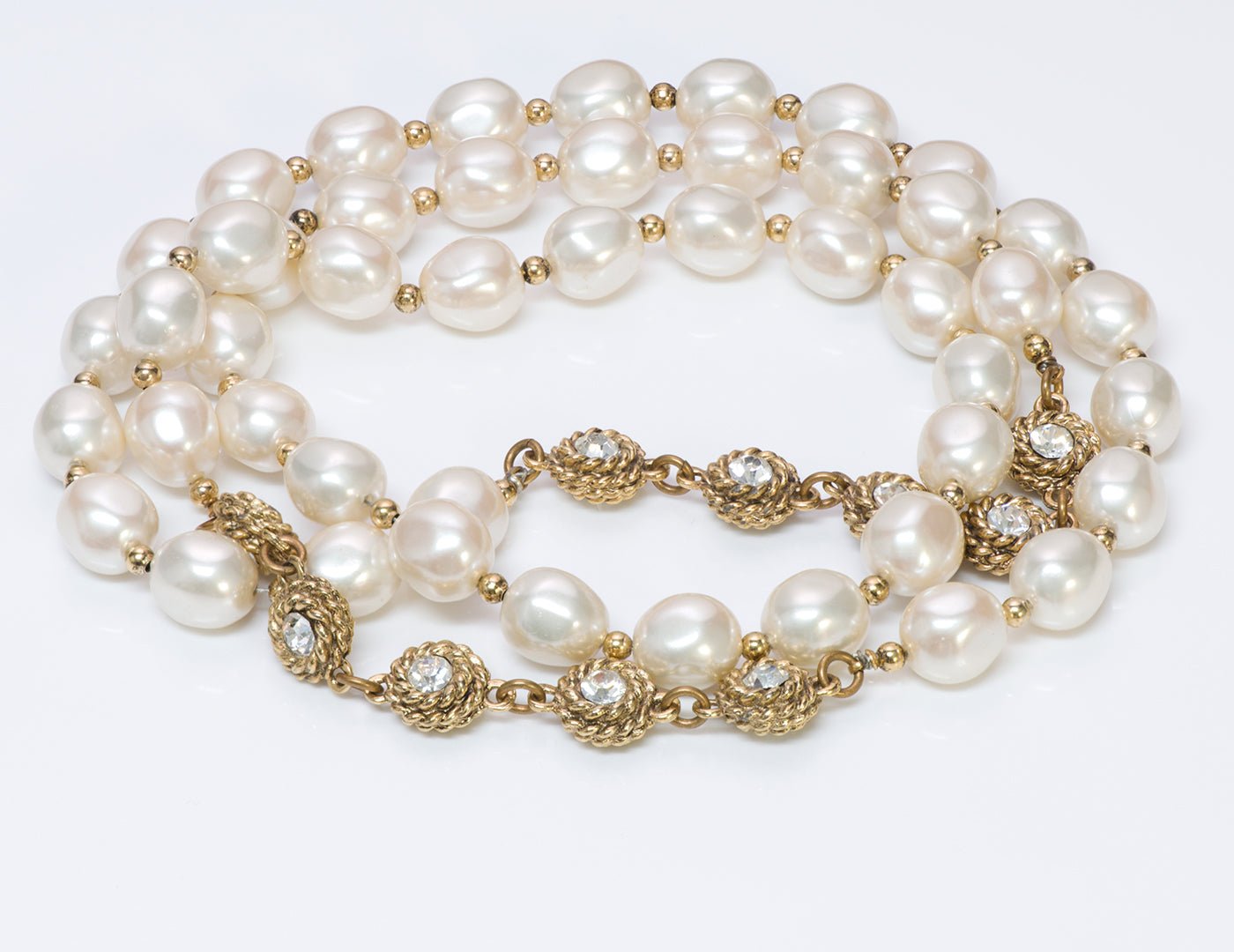 Vintage 1980’s Chanel Pearl Camellia Crystal Necklace