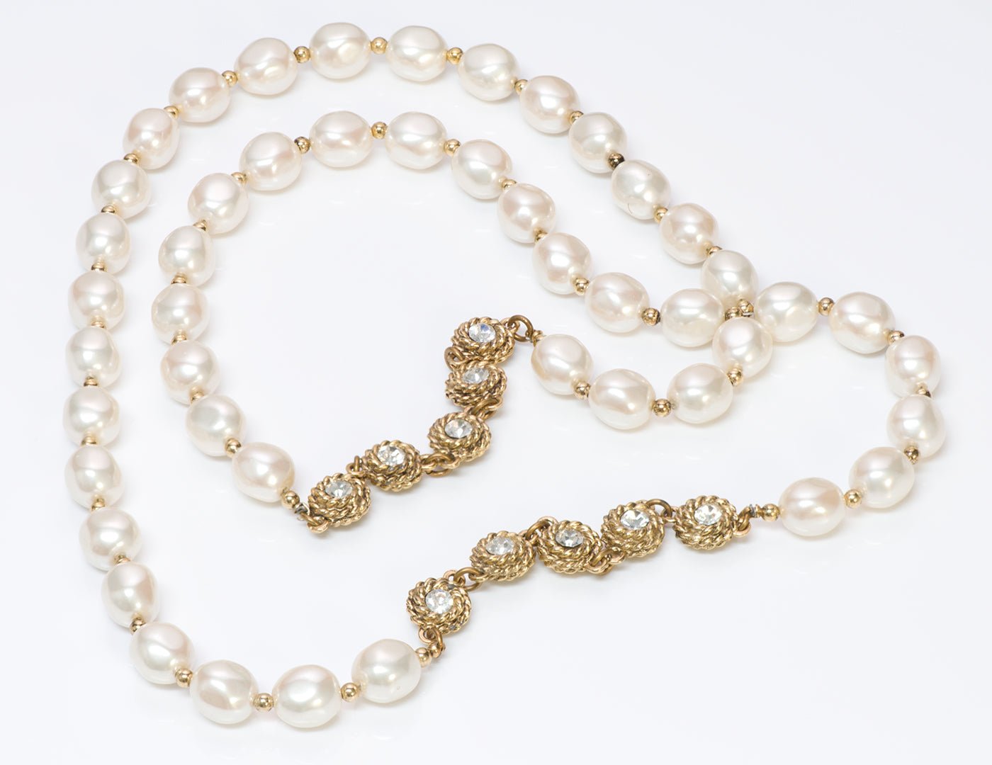 Vintage 1980’s Chanel Pearl Camellia Crystal Necklace