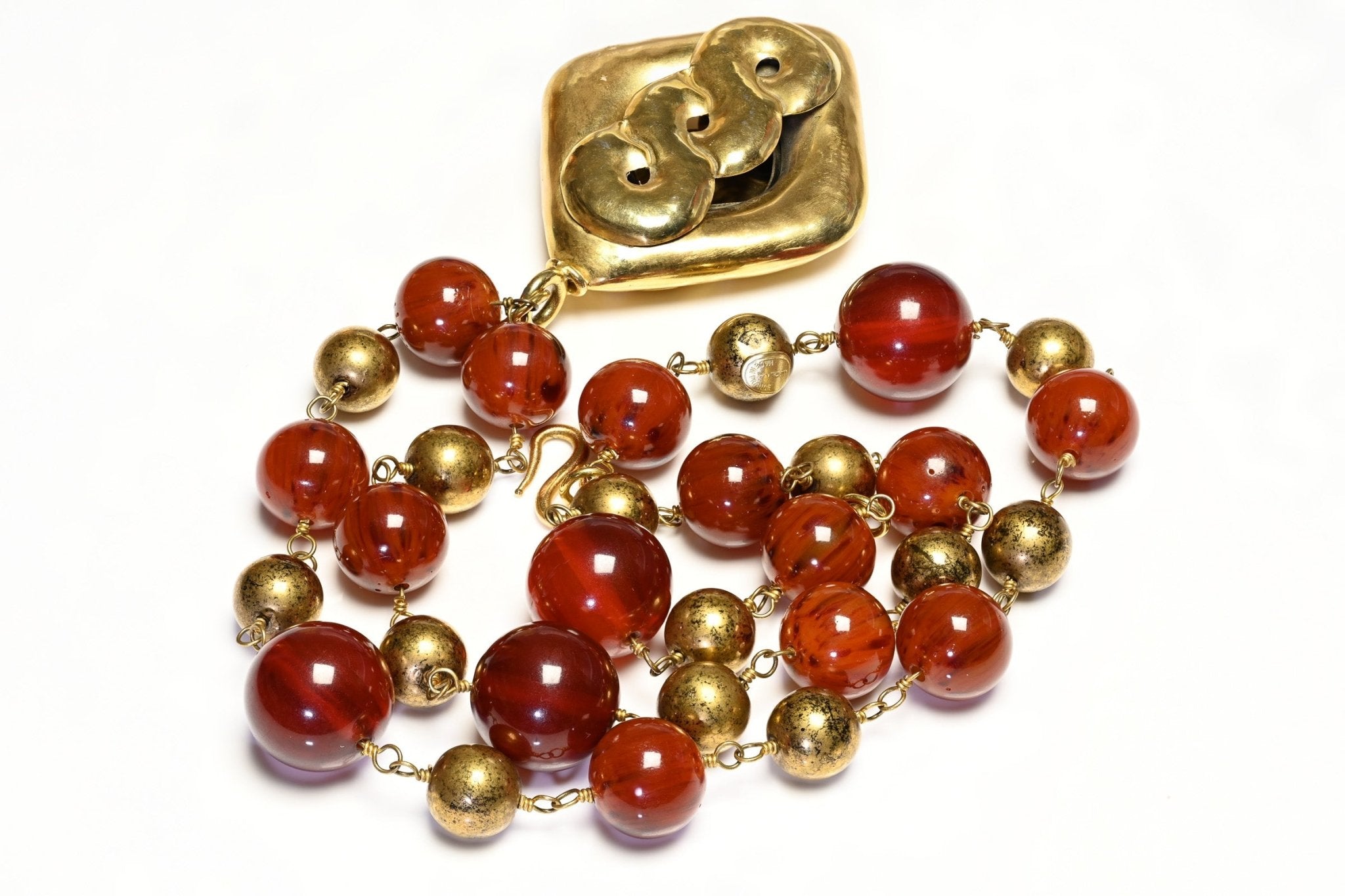Vintage 1980's Frances Patiky Stein FPS Paris Red Resin Beads Pendant Necklace