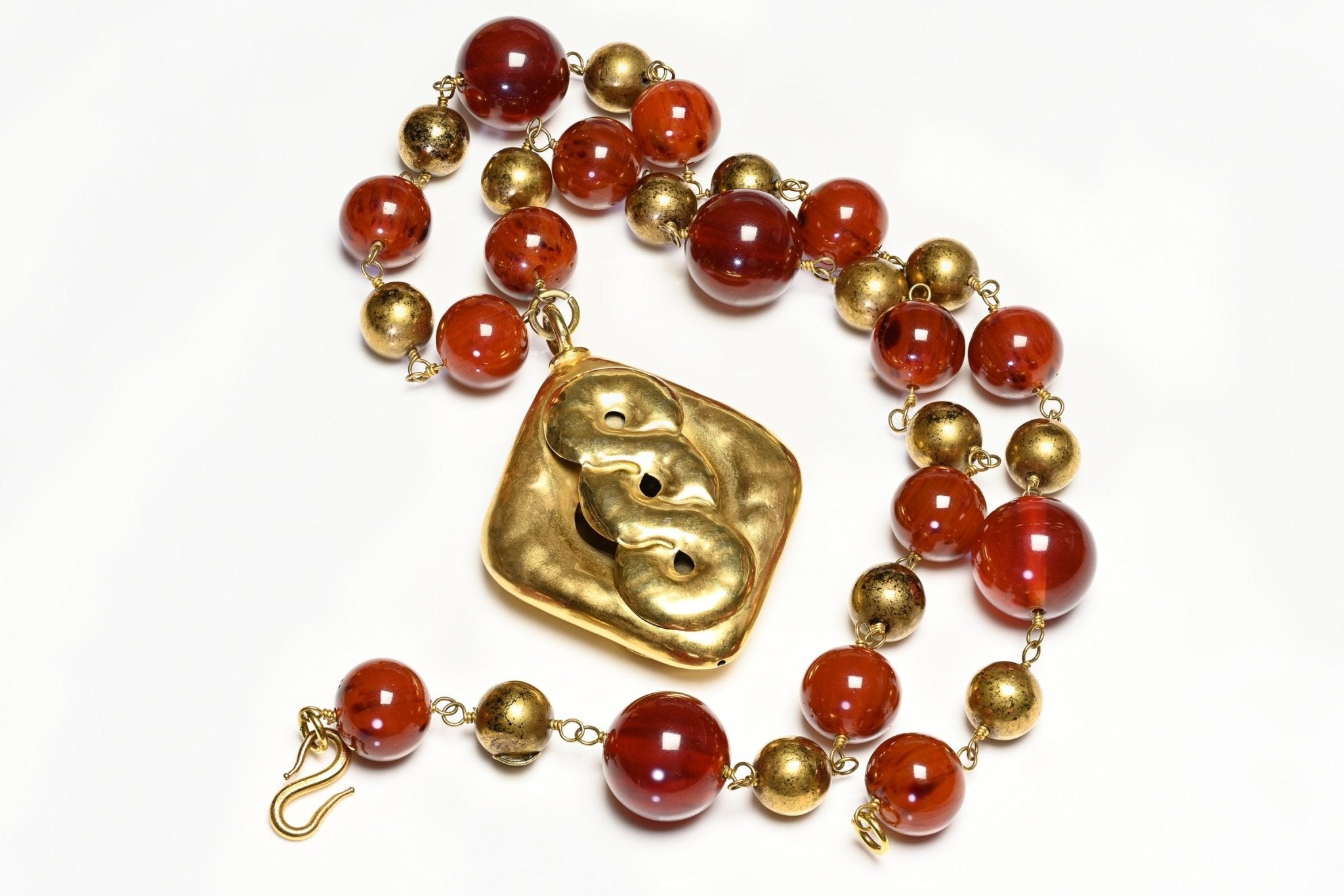 Vintage 1980's Frances Patiky Stein FPS Paris Red Resin Beads Pendant Necklace