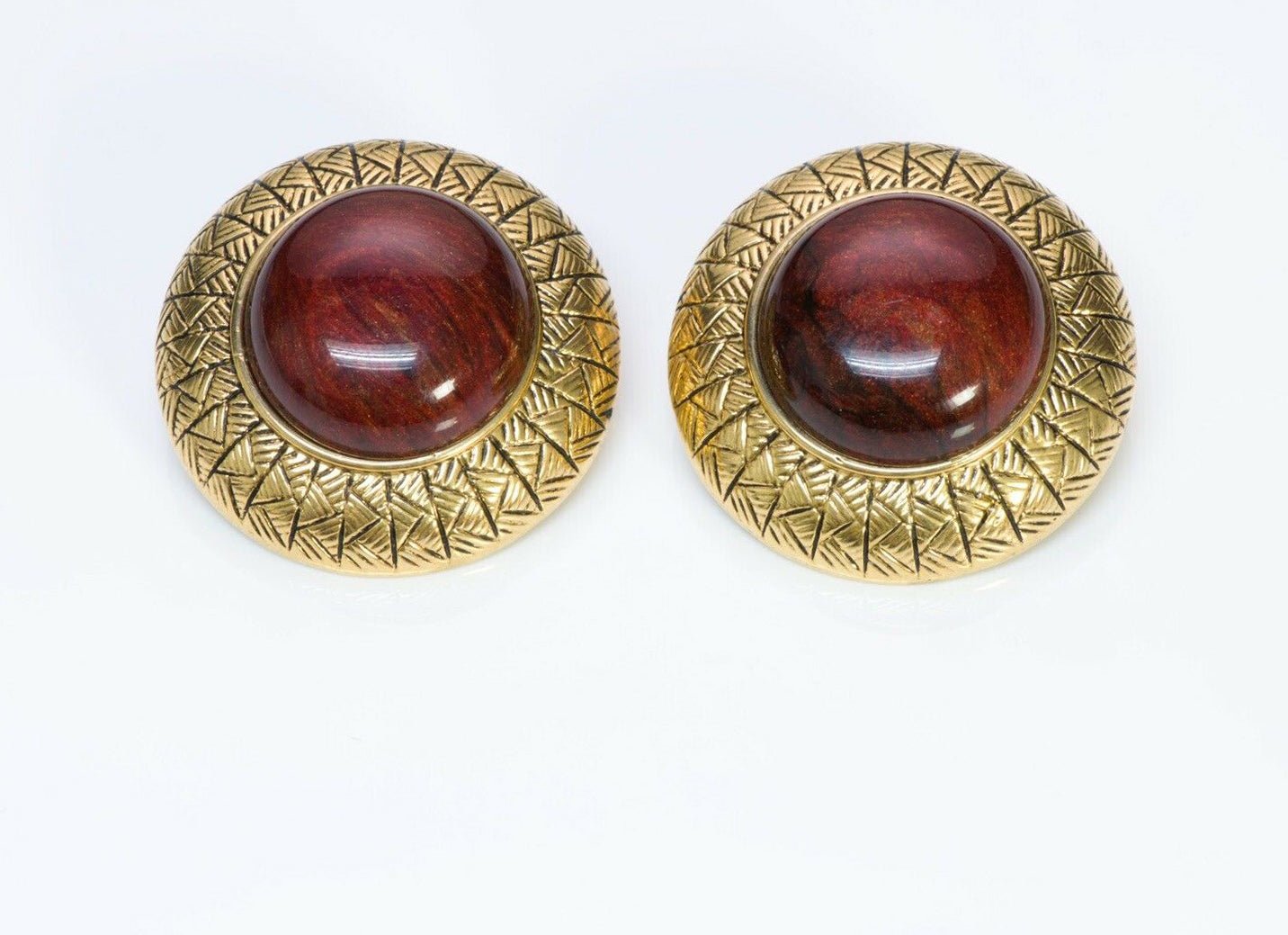 Vintage 1980’s French Textured Red Enamel Round Earrings