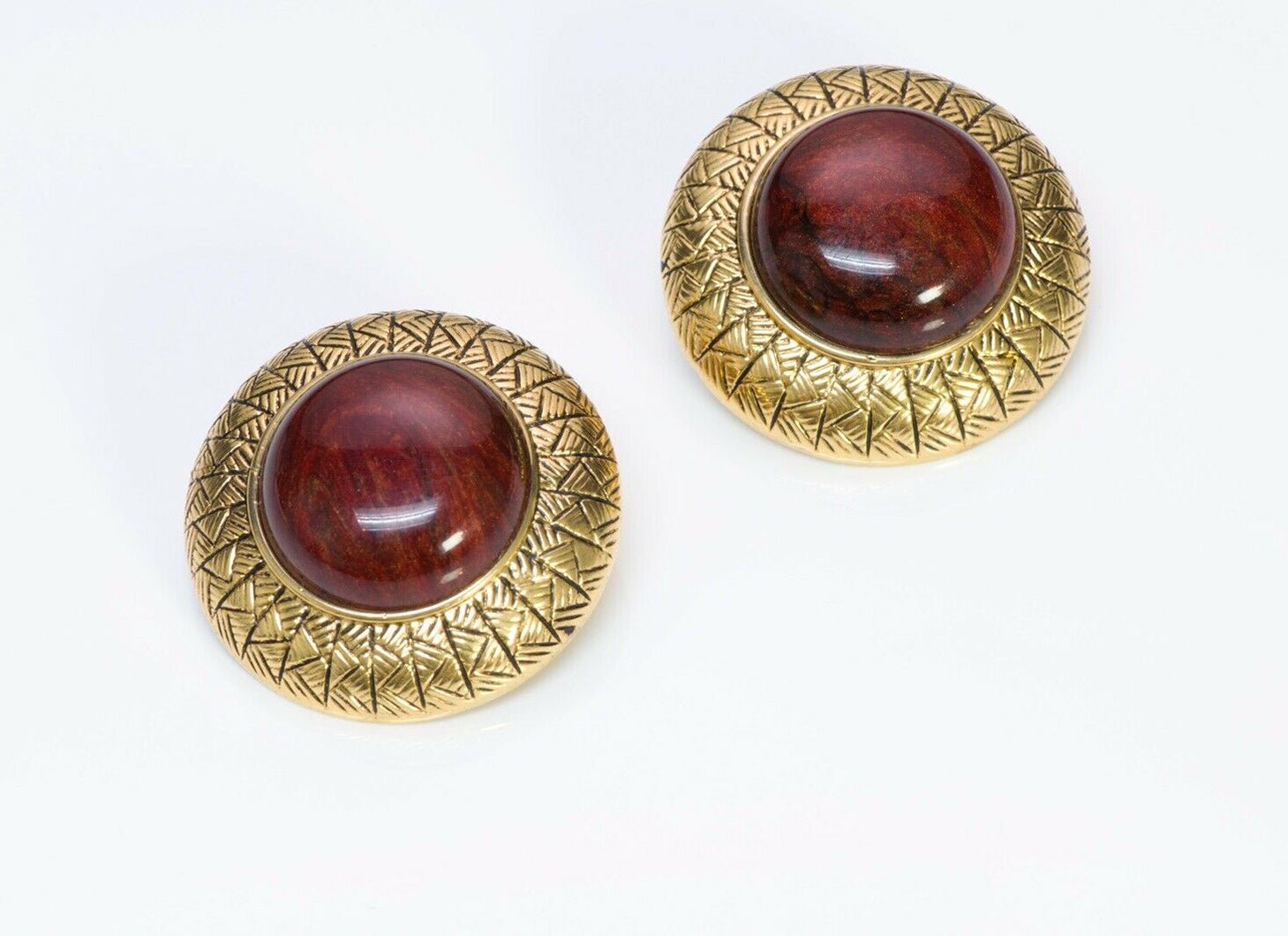 Vintage 1980’s French Textured Red Enamel Round Earrings