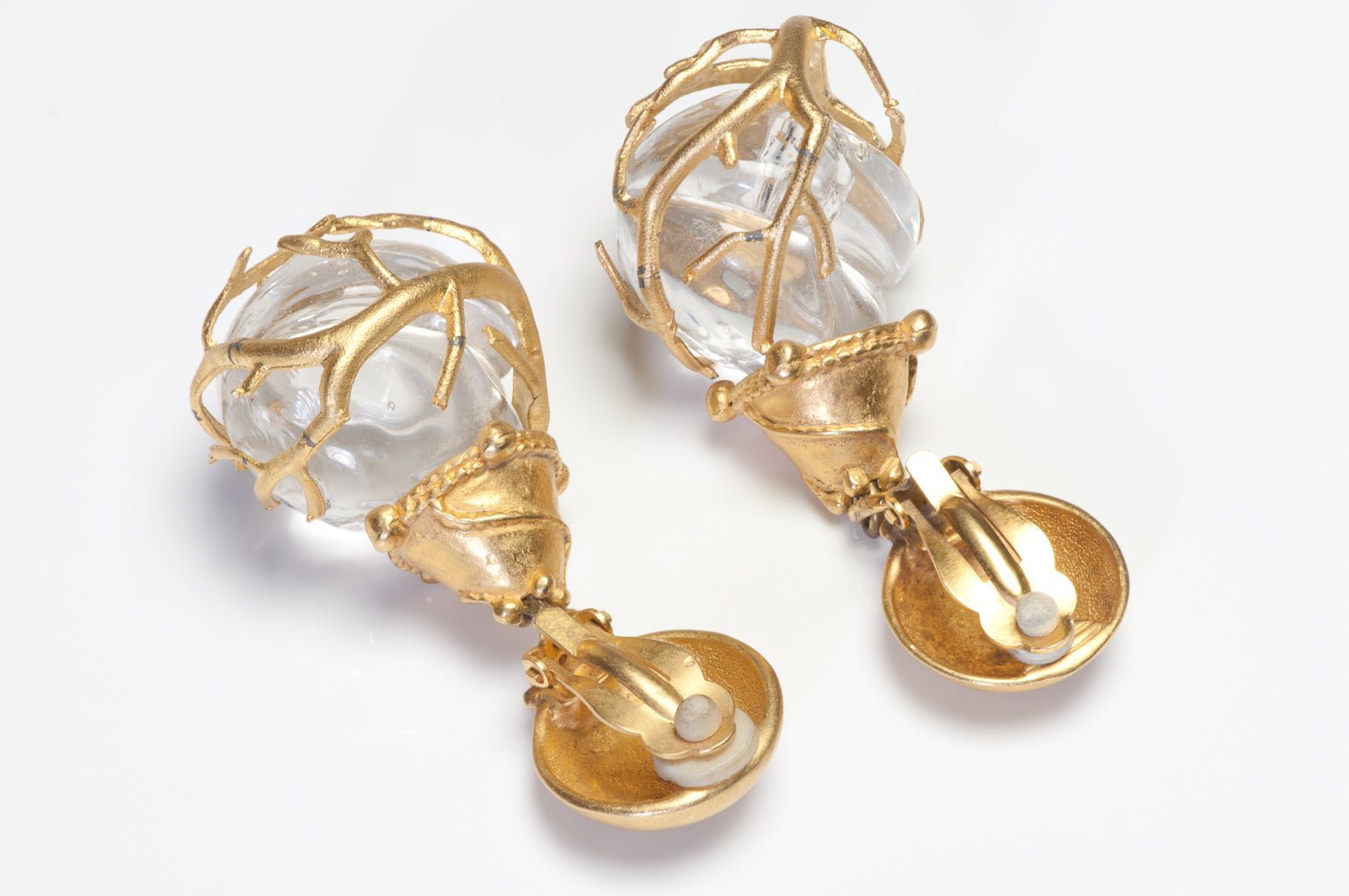 Vintage 1980's Gold Plated Lucite Abstract Drop Earrings