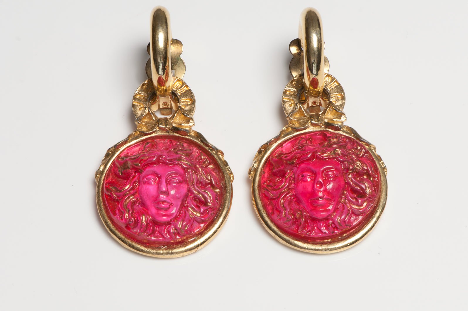 Vintage 1980's Jacky de G Pink Medusa Drop Earrings