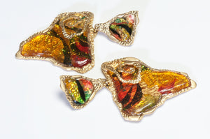 Vintage 1980's Long Brown Enamel Drop Earrings