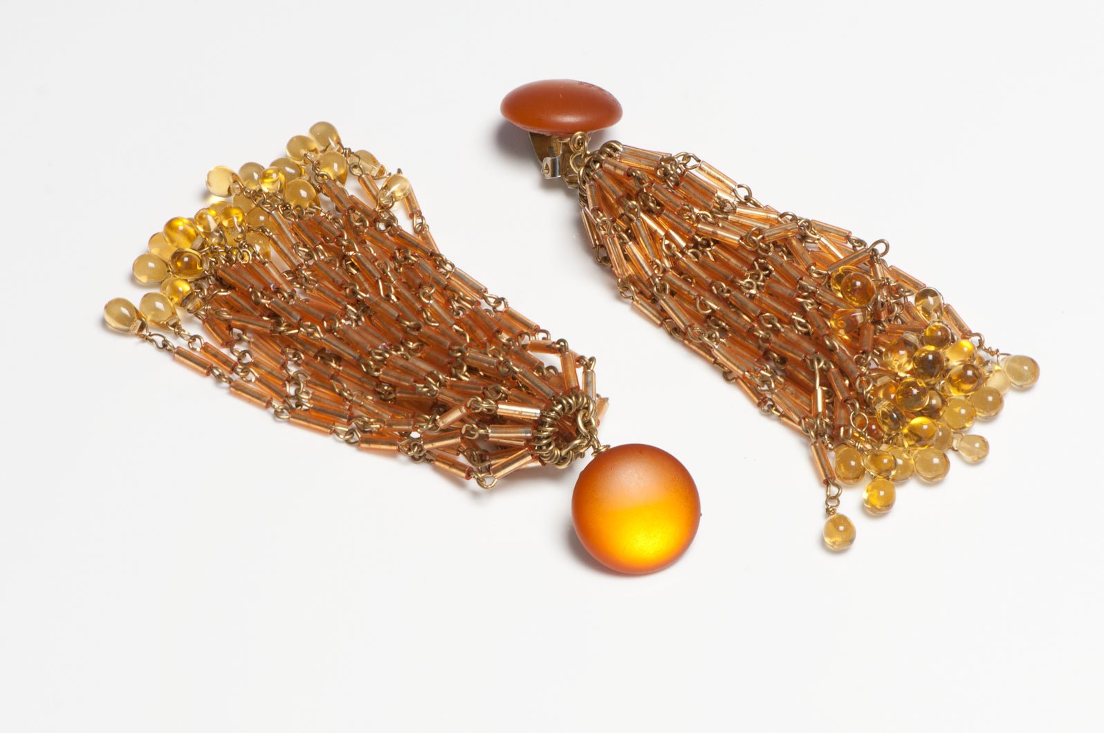 Vintage 1980's Shoulder Duster Yellow Glass Beads Tassel Earrings