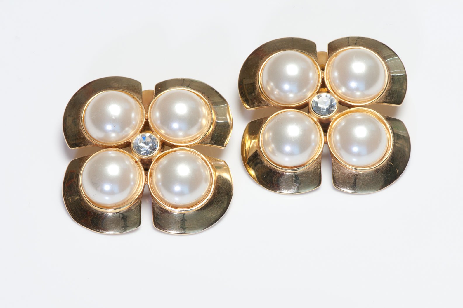 Vintage 1980’s Valentino Garavani Gold Plated Faux Pearl Crystal Earrings