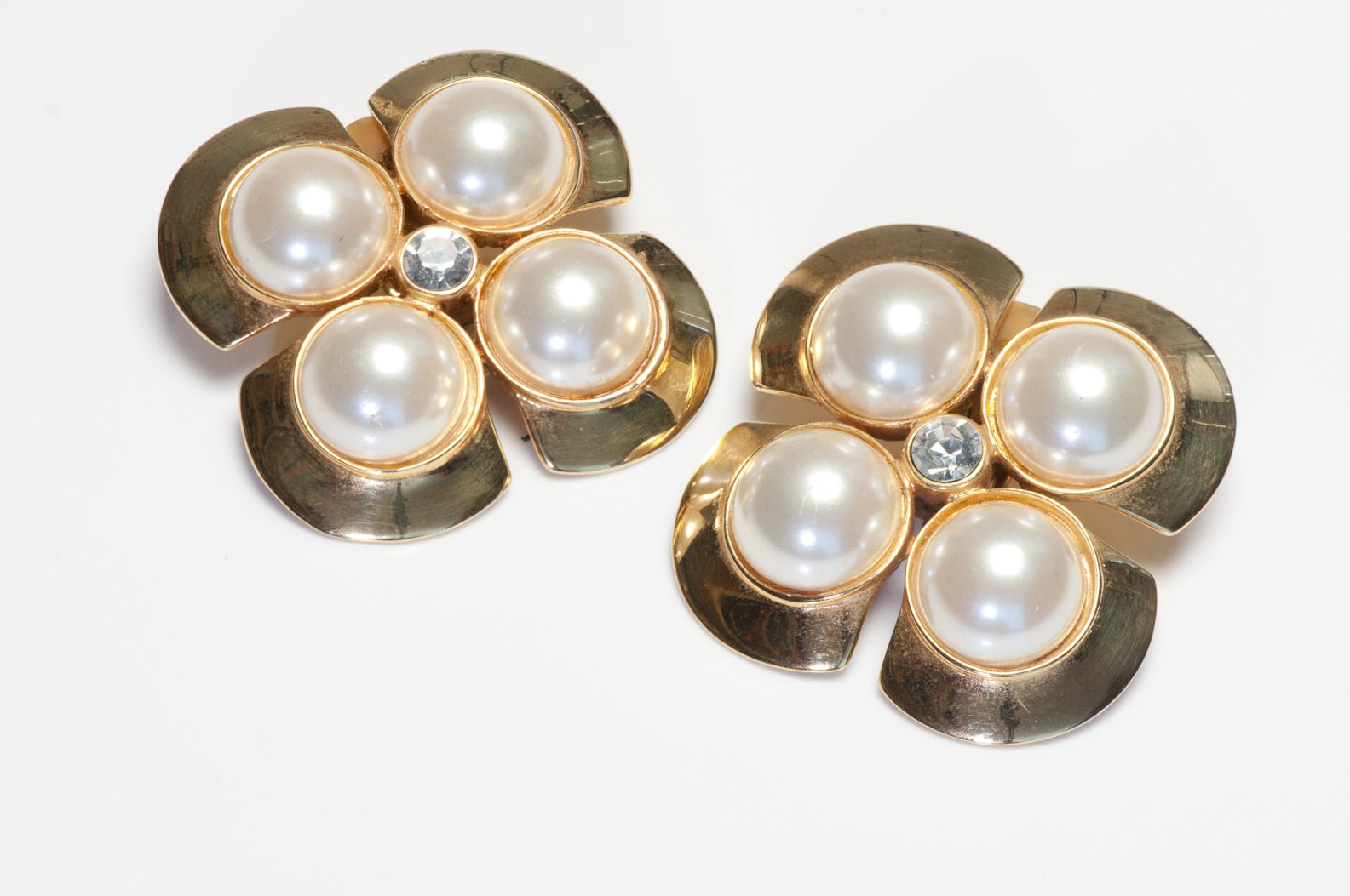 Vintage 1980’s Valentino Garavani Gold Plated Faux Pearl Crystal Earrings