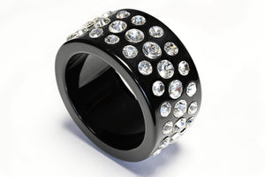 Vintage 1980's Wide Black Resin Headlight Crystal Bangle Bracelet