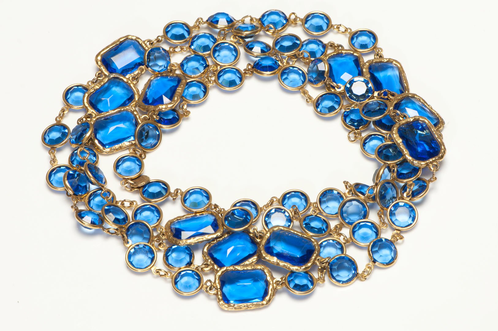 Vintage 1981 Chanel Paris Blue Crystal Chiclet Chain Sautoir Necklace