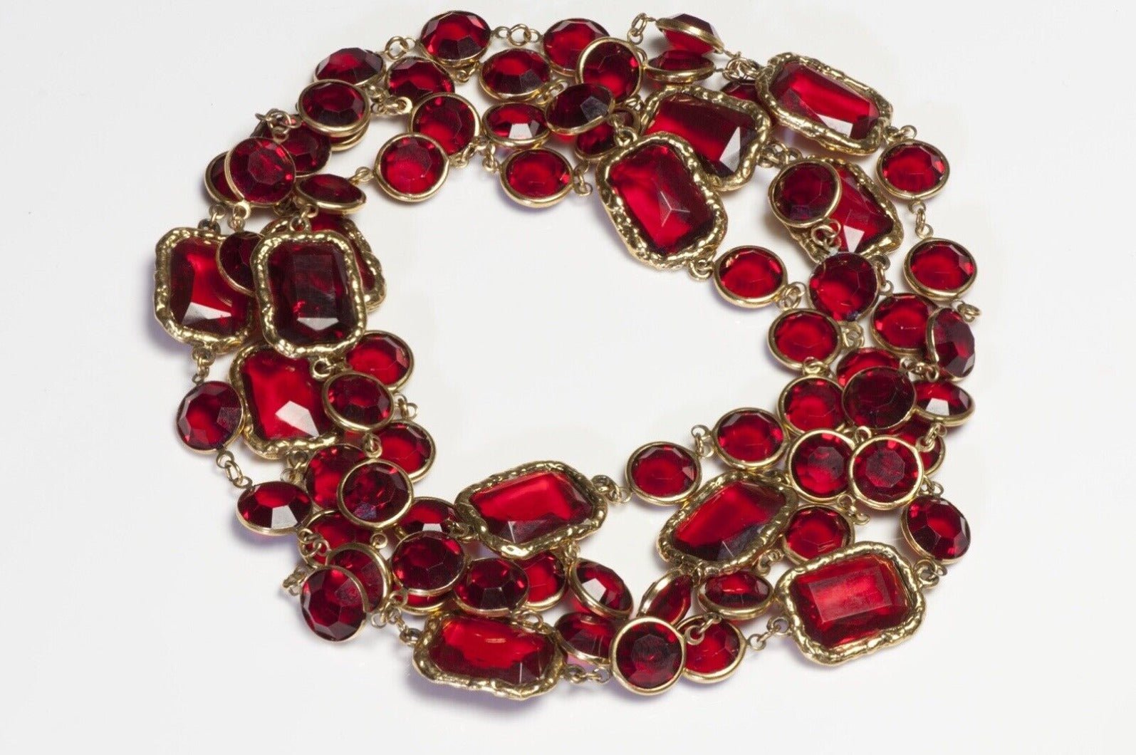 Vintage 1981 Chanel Paris Red Crystal Chiclet Chain Sautoir Necklace