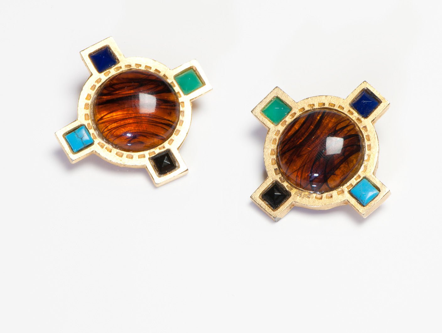 Vintage 1989 Gerard Yosca Gold Plated Brown Glass Earrings