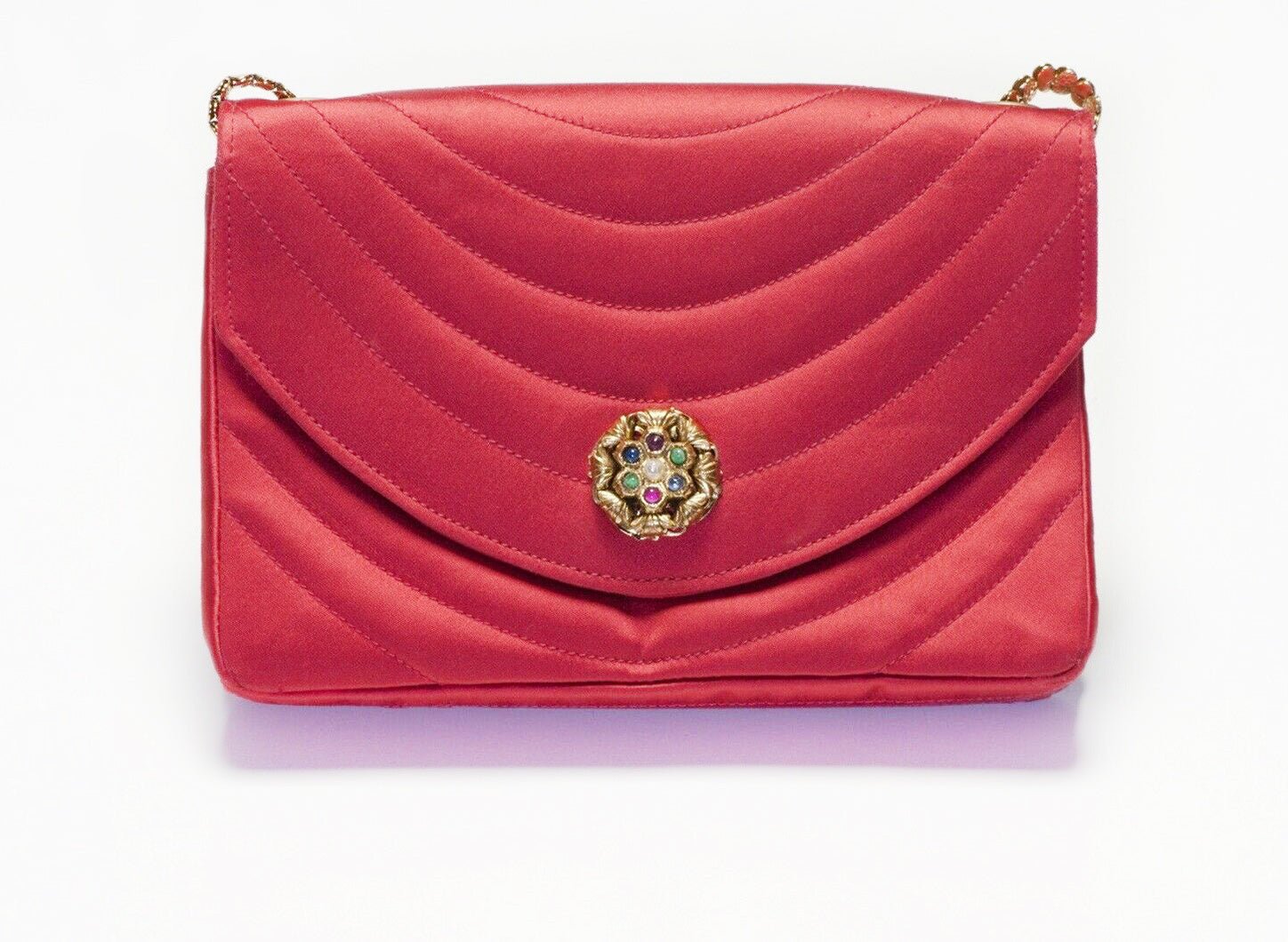 Vintage 1990’s CHANEL CC Red Satin Camellia Gripoix Clasp Bag