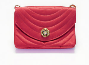 Vintage 1990’s CHANEL CC Red Satin Camellia Gripoix Clasp Bag