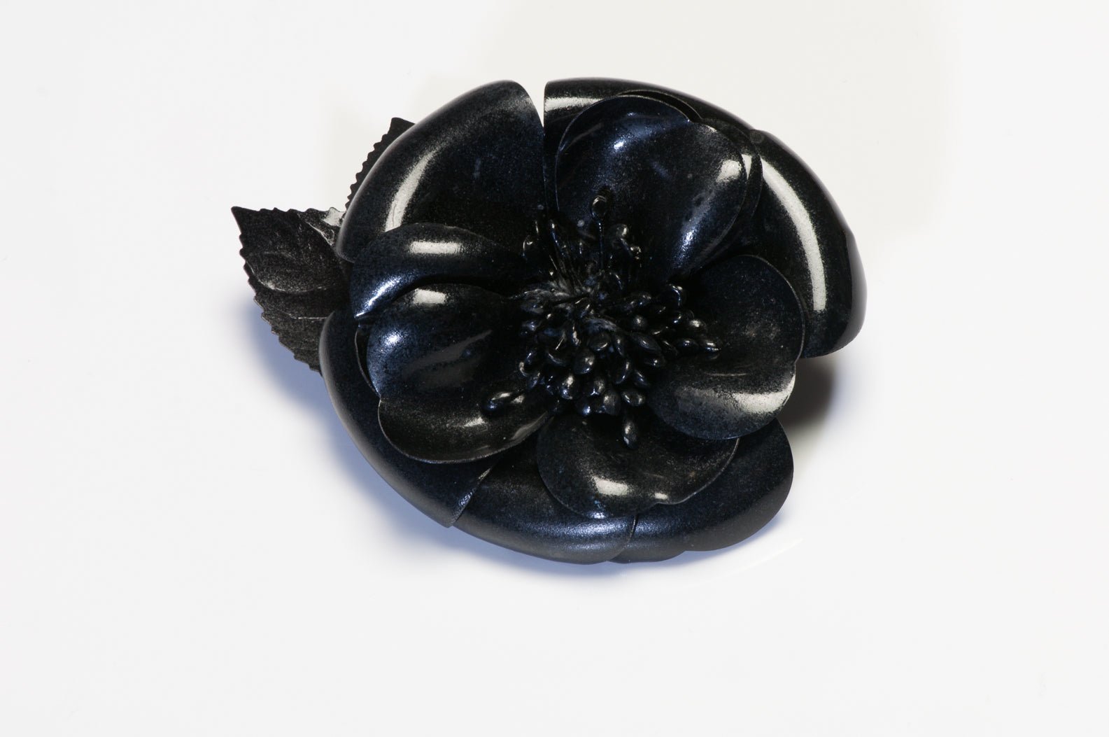 Vintage 1990’s Chanel Paris Black Resin Camellia Flower Brooch