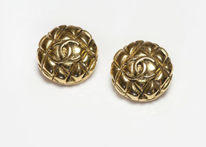 Vintage 1990’s CHANEL Paris Gold Plated CC Quilted Earrings