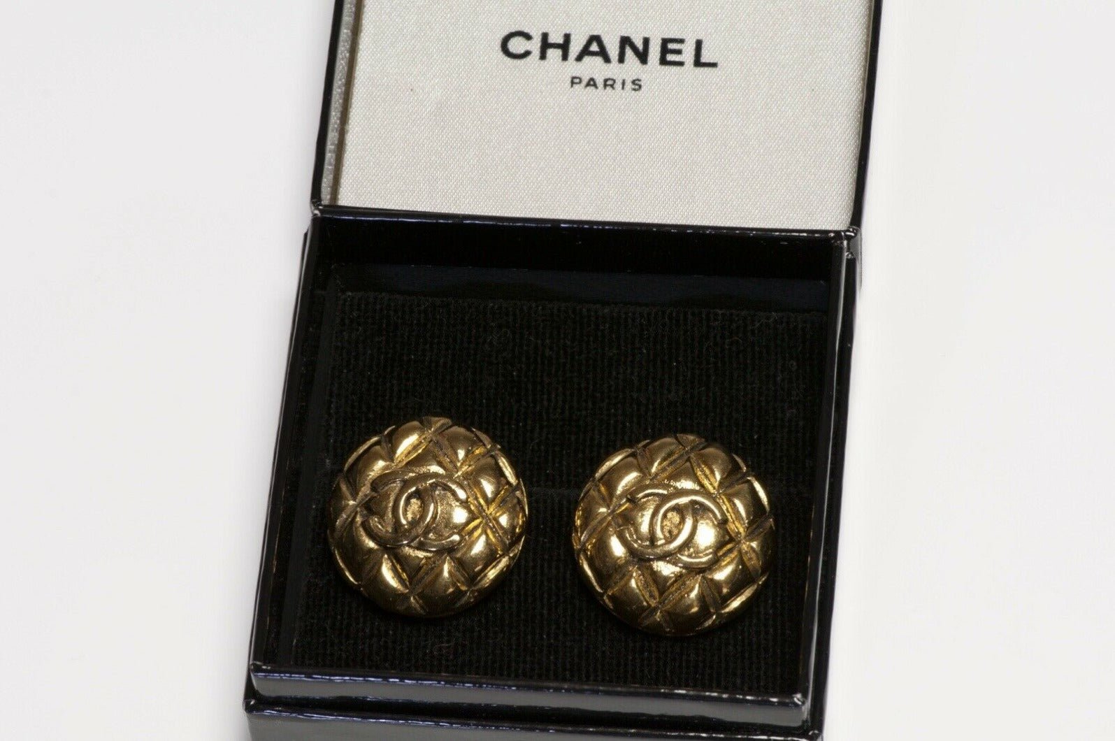 Vintage 1990’s CHANEL Paris Gold Plated CC Quilted Earrings