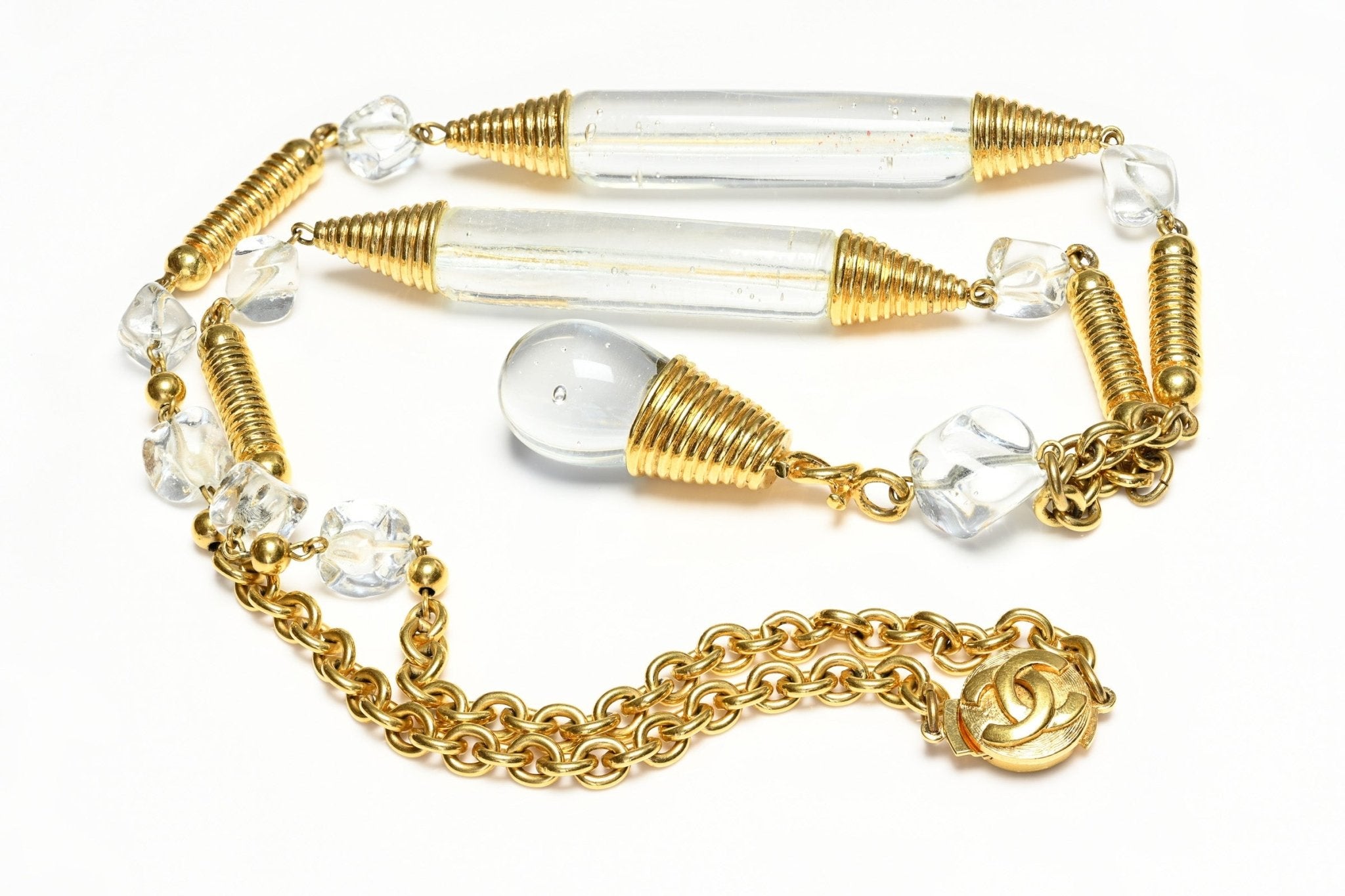 Vintage 1990's Chanel Paris Maison Gripoix Clear Poured Glass Light Bulb Necklace