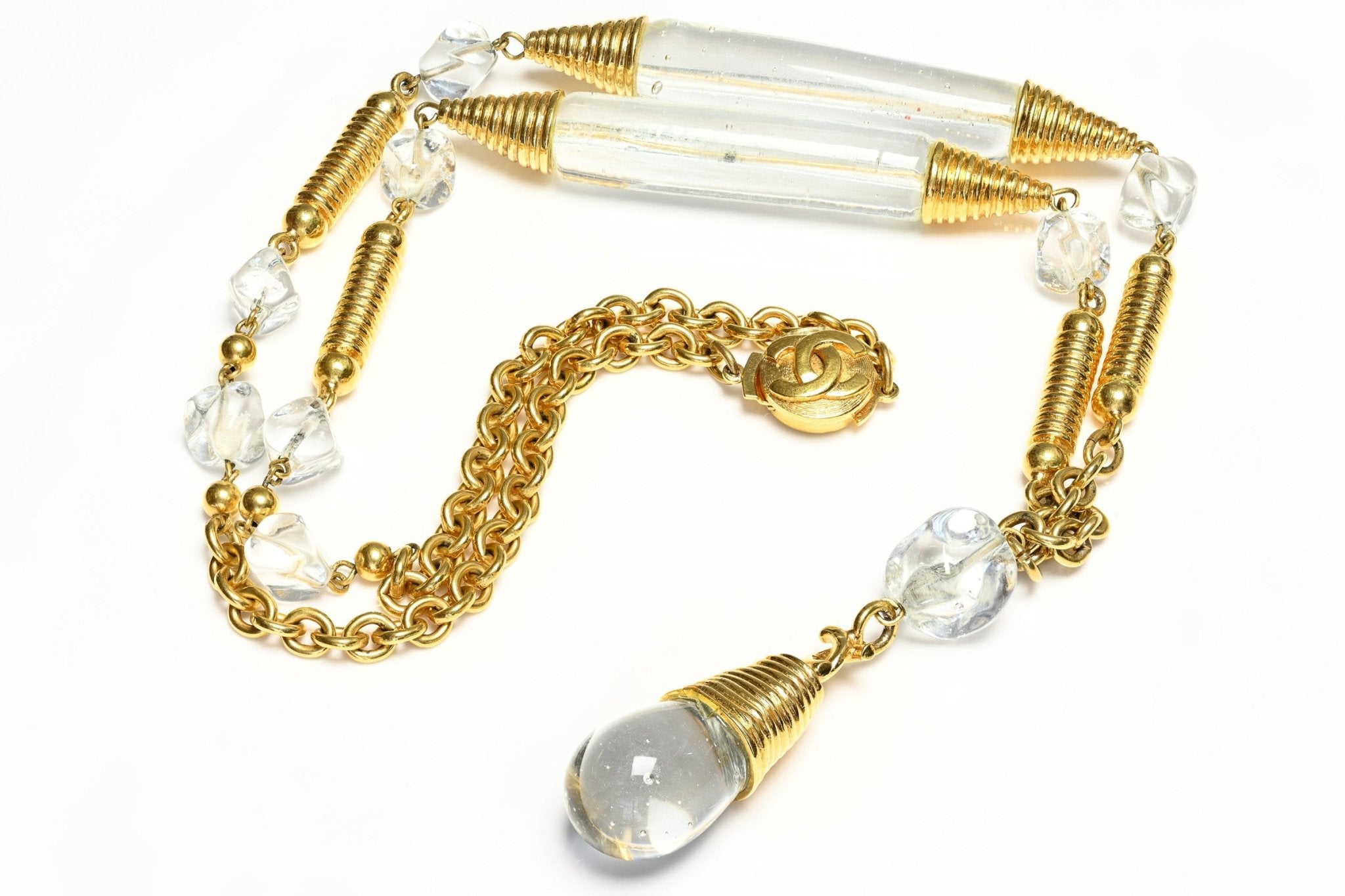 Vintage 1990's Chanel Paris Maison Gripoix Clear Poured Glass Light Bulb Necklace