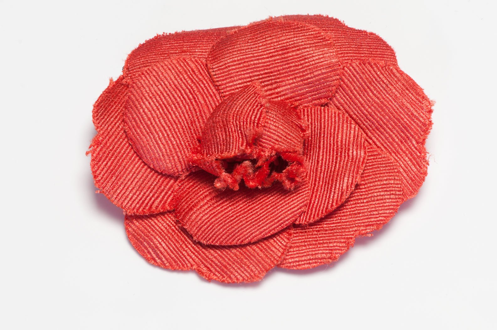 Vintage 1990’s Chanel Paris Red Fabric Camellia Flower Brooch