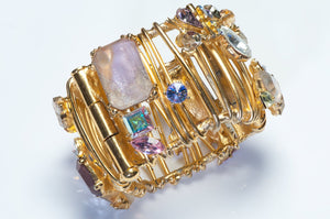 Vintage 1990's Christian Lacroix Paris Wide Crystal Cage Bangle Bracelet