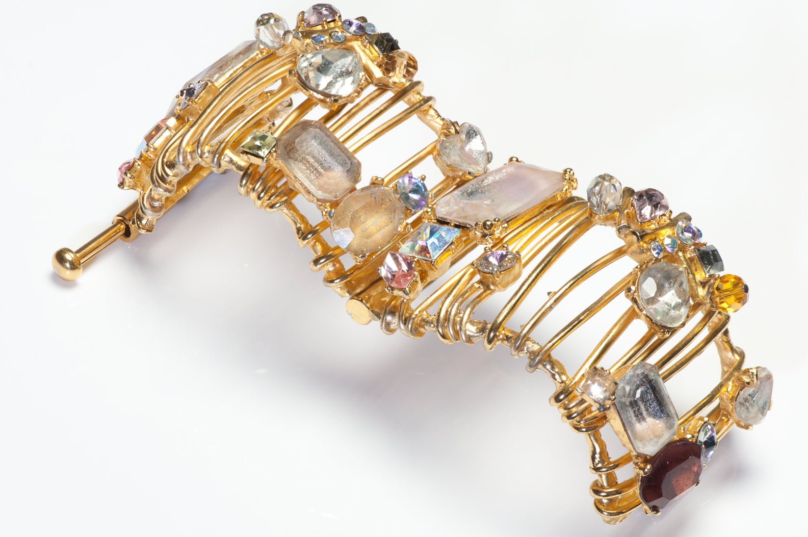 Vintage 1990's Christian Lacroix Paris Wide Crystal Cage Bangle Bracelet