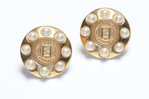 Vintage 1990’s Fendi Gold Plated Logo Pearl Coin Earrings