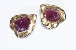 Vintage 1990’s French Gold Plated Red Lucite Heart Earrings