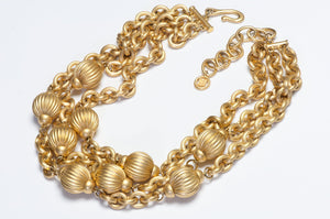 Vintage 1990's Givenchy Paris Gold Plated Metal Beads Chain Collar Necklace