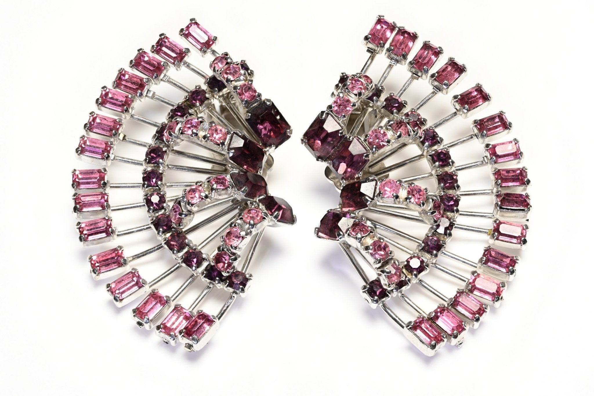 Vintage 1990’s Large Pink Crystal Fan Earrings