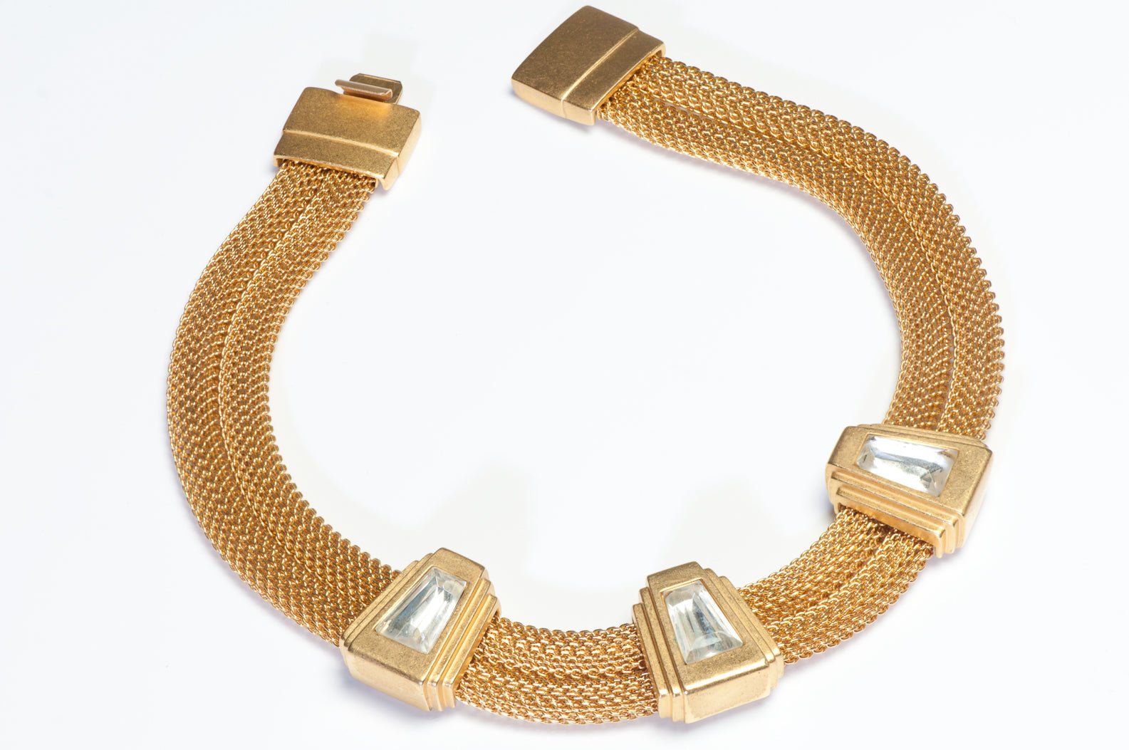Vintage 1990's Monet Gold Plated Mesh Crystal Collar Necklace
