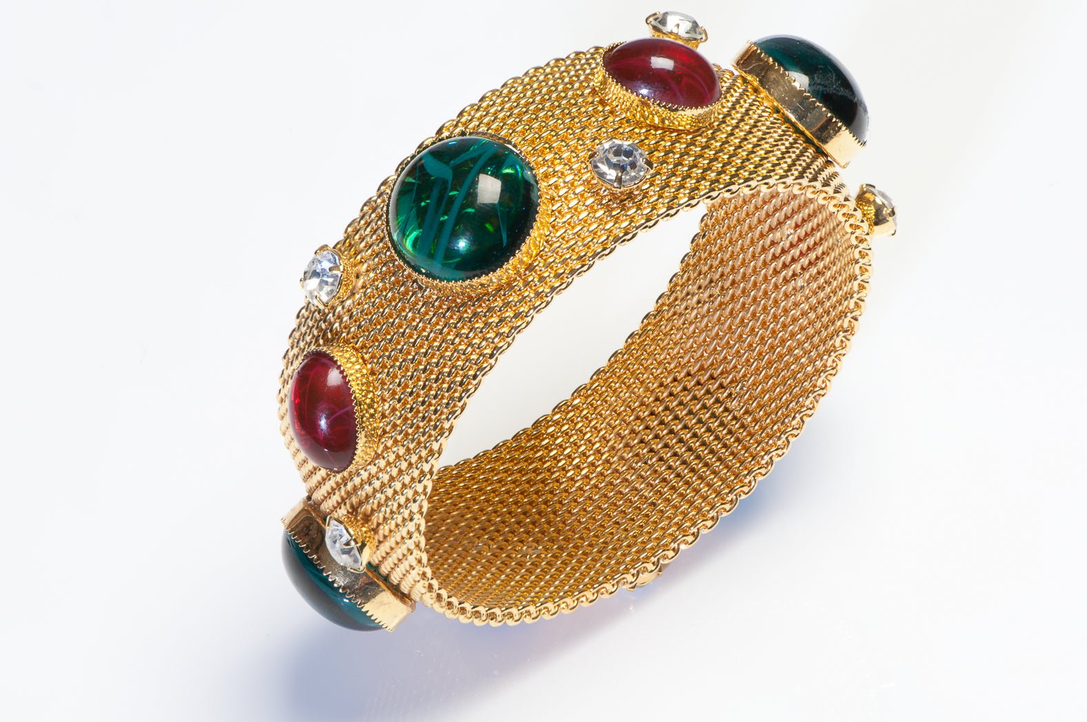 Vintage 1990’s Mughal Style Green Red Cabochon Glass Crystal Bangle Bracelet