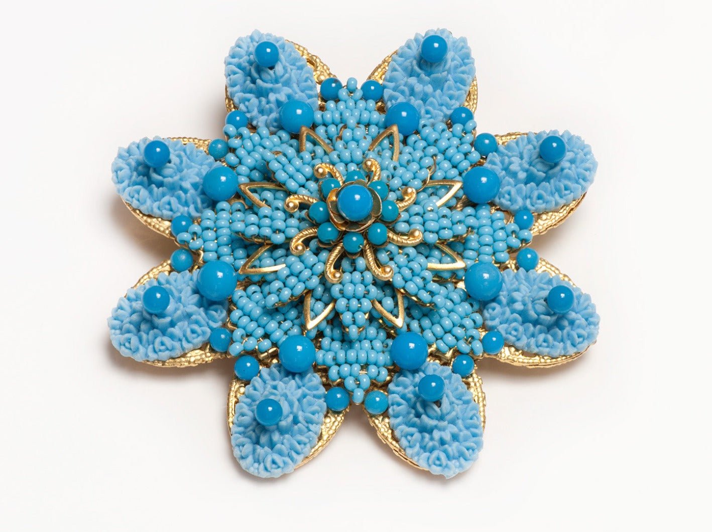 Vintage 1990’s Stanley Hagler NYC Blue Glass Beads Flower Brooch