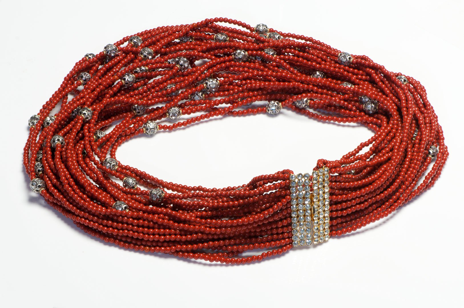 Vintage 1990’s Valentino Garavani Red Beads Crystal Multi Strand Necklace
