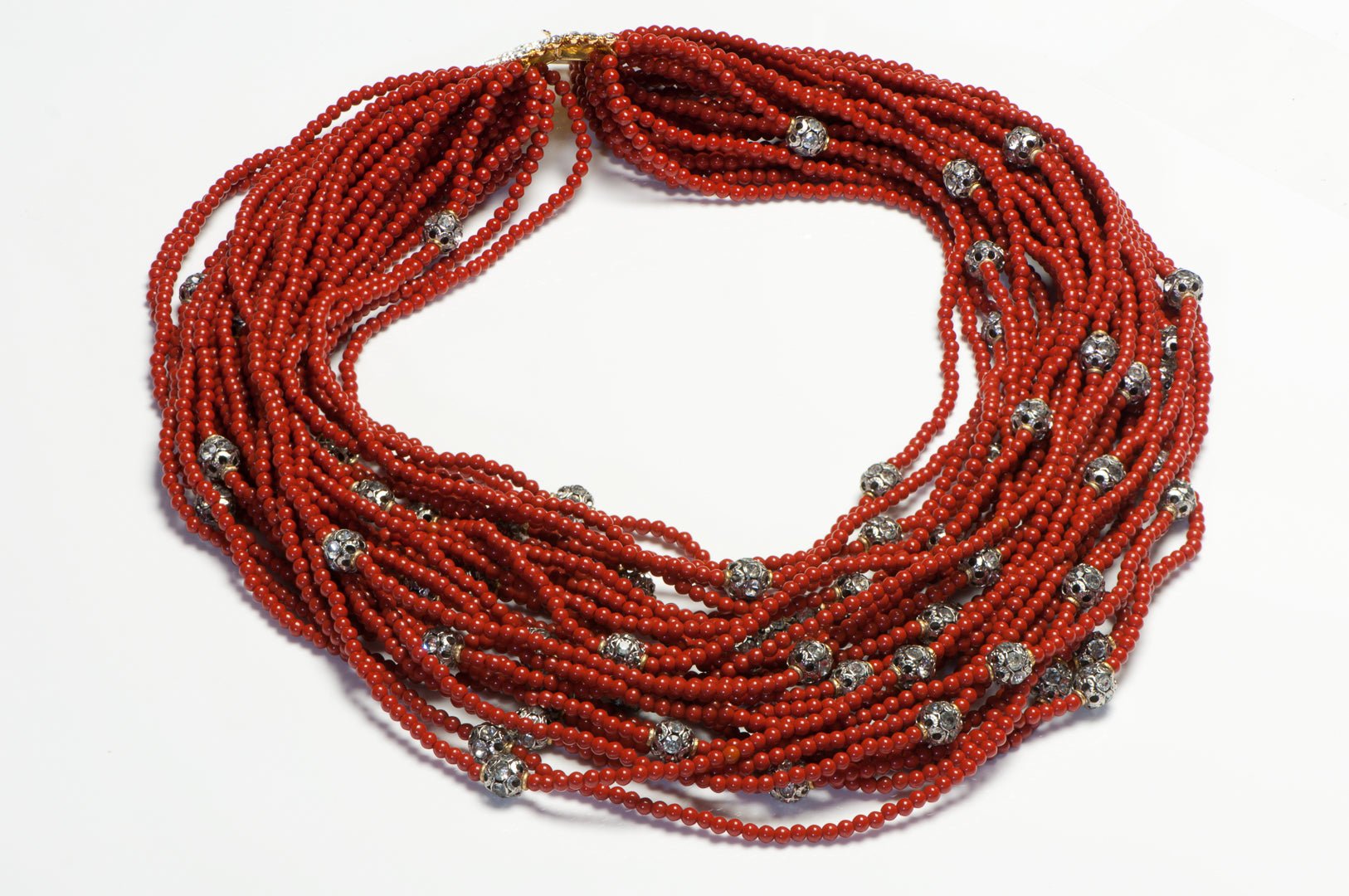 Vintage 1990’s Valentino Garavani Red Beads Crystal Multi Strand Necklace