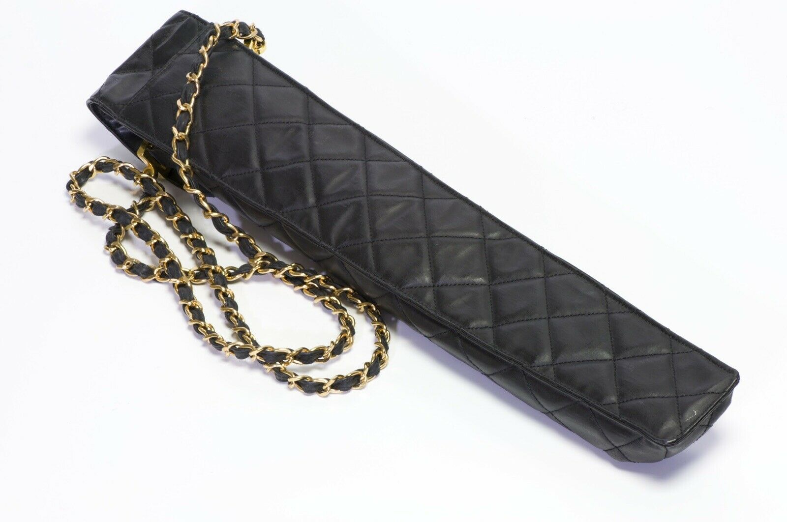Vintage 1996 CHANEL Paris CC Black Quilted Leather Crossbody Umbrella Case Bag