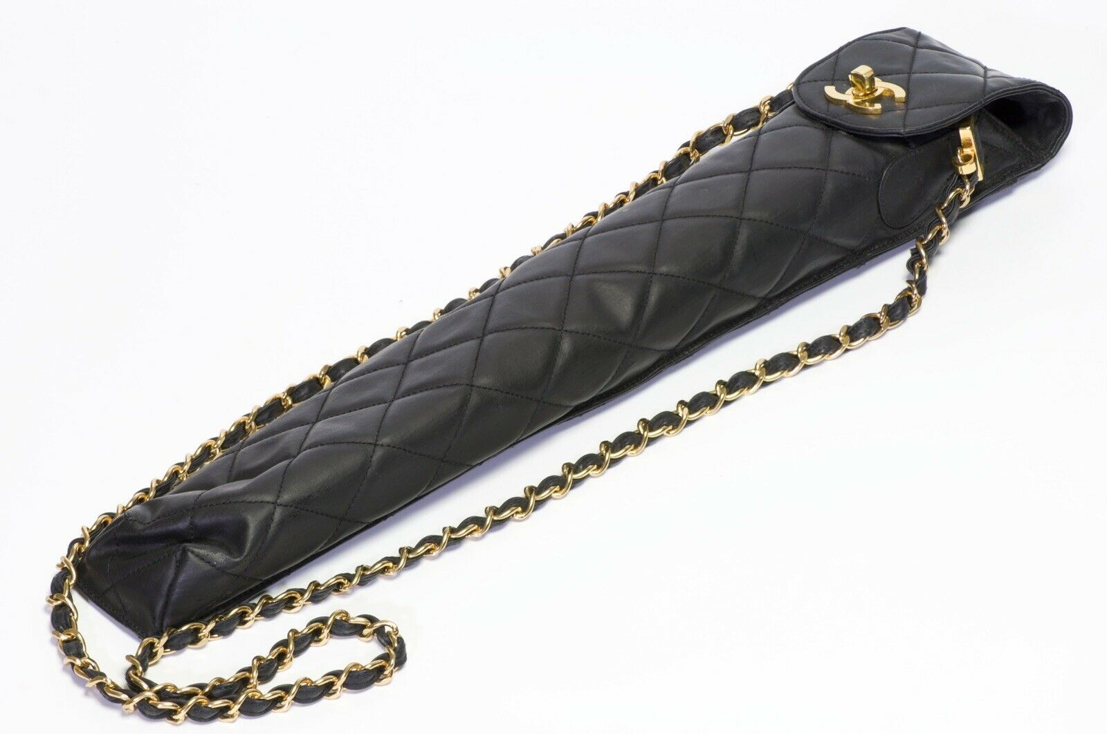 Vintage 1996 CHANEL Paris CC Black Quilted Leather Crossbody Umbrella Case Bag