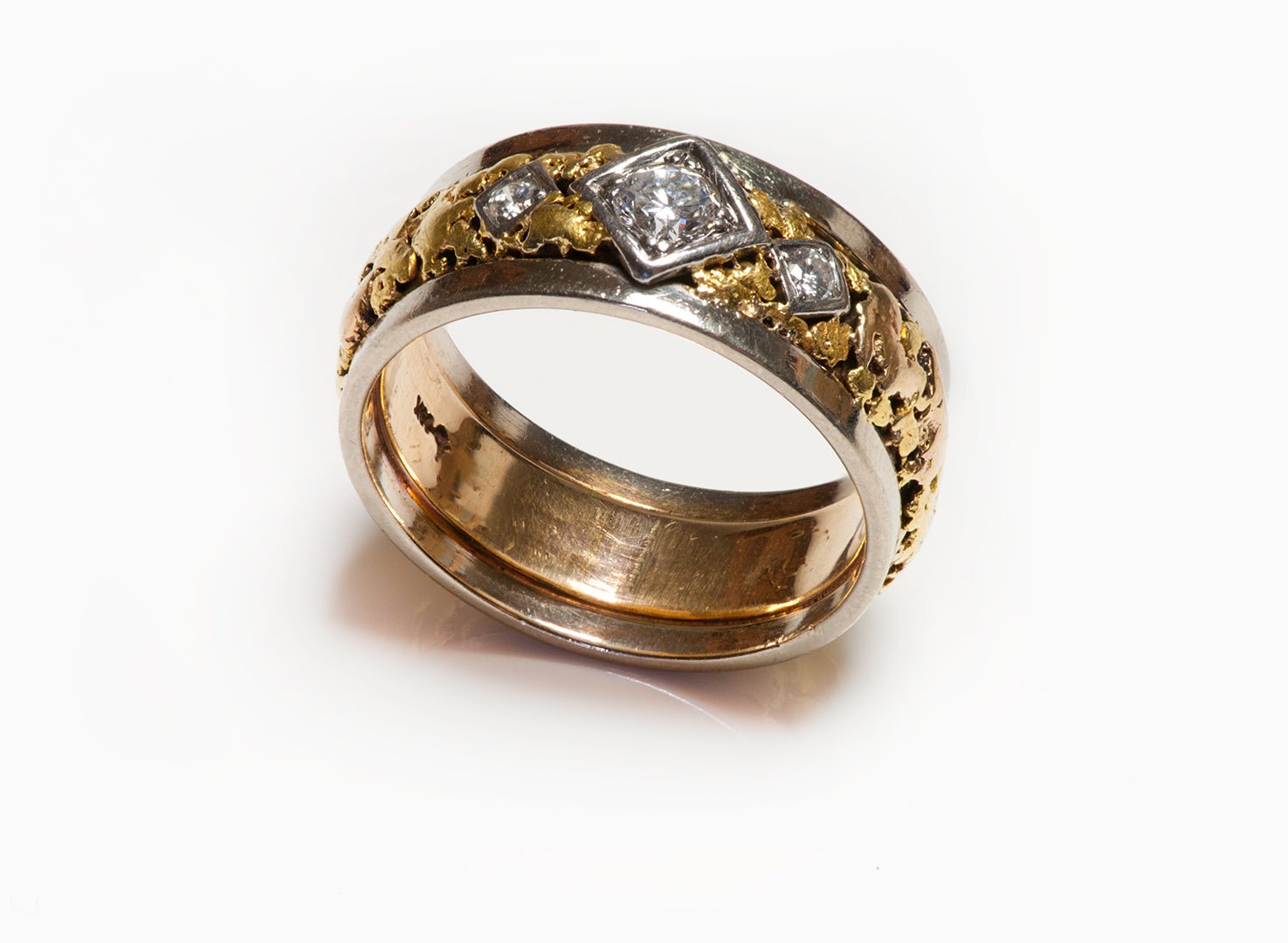 Vintage 22K & 14K Gold Nugget Diamond Men’s Band Ring