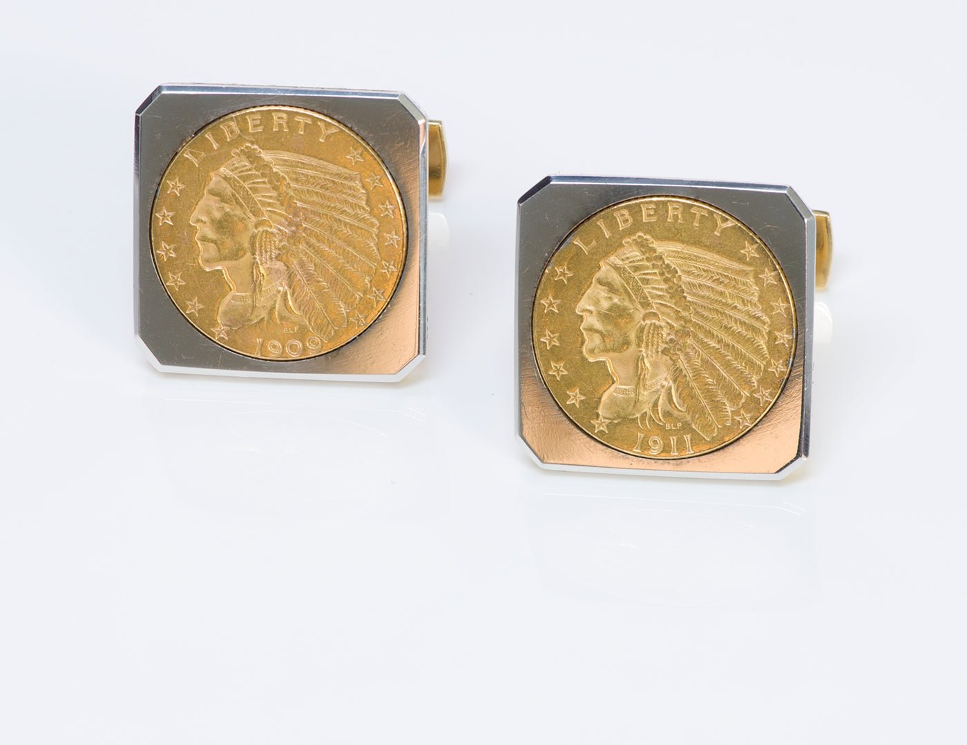 Vintage 22K Gold Indian Coin Cufflinks & 18K Gold