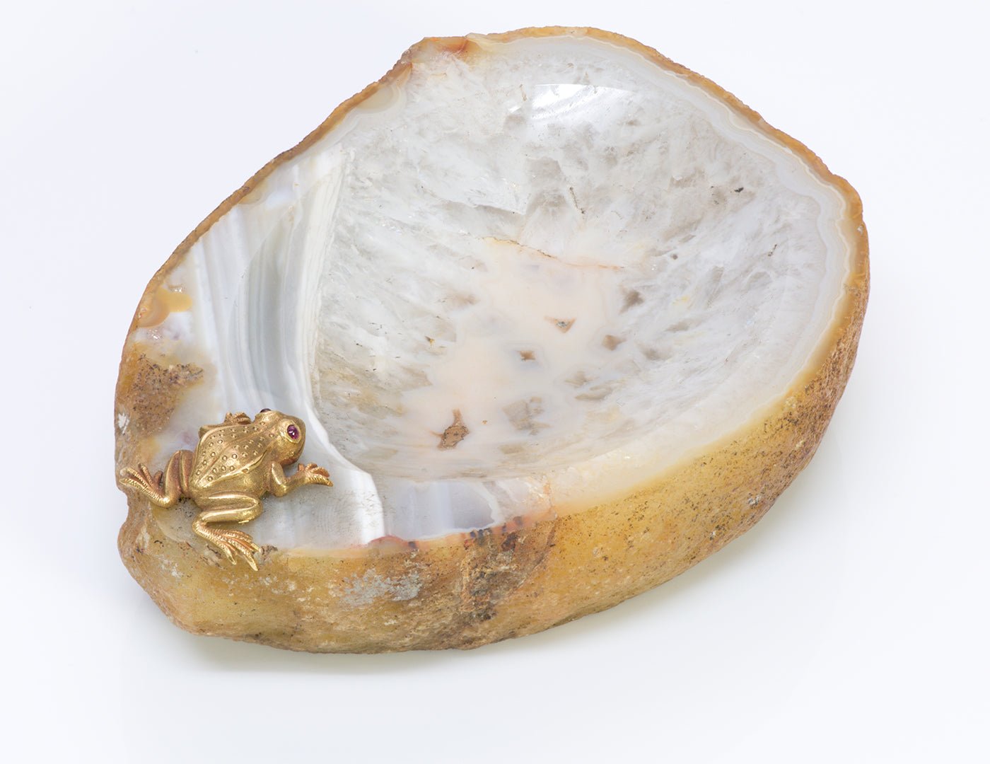 Vintage Agate Dish with Gold and Ruby Frog