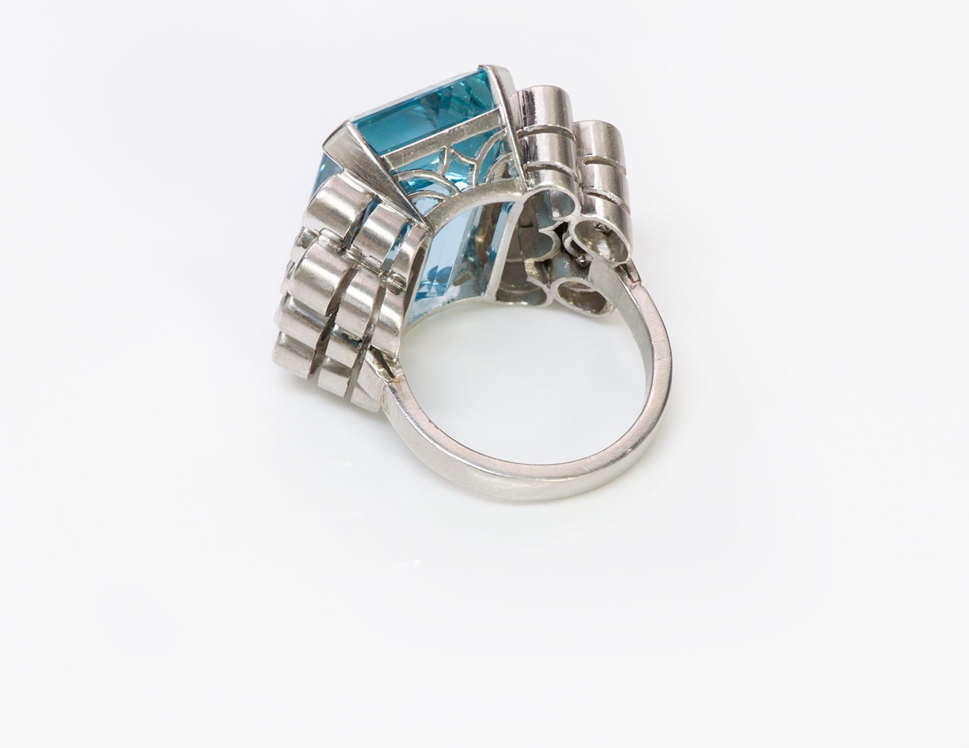 Vintage Aquamarine Platinum and Diamond Ring