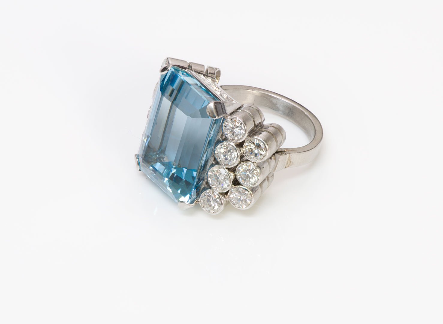 Vintage Aquamarine Platinum and Diamond Ring