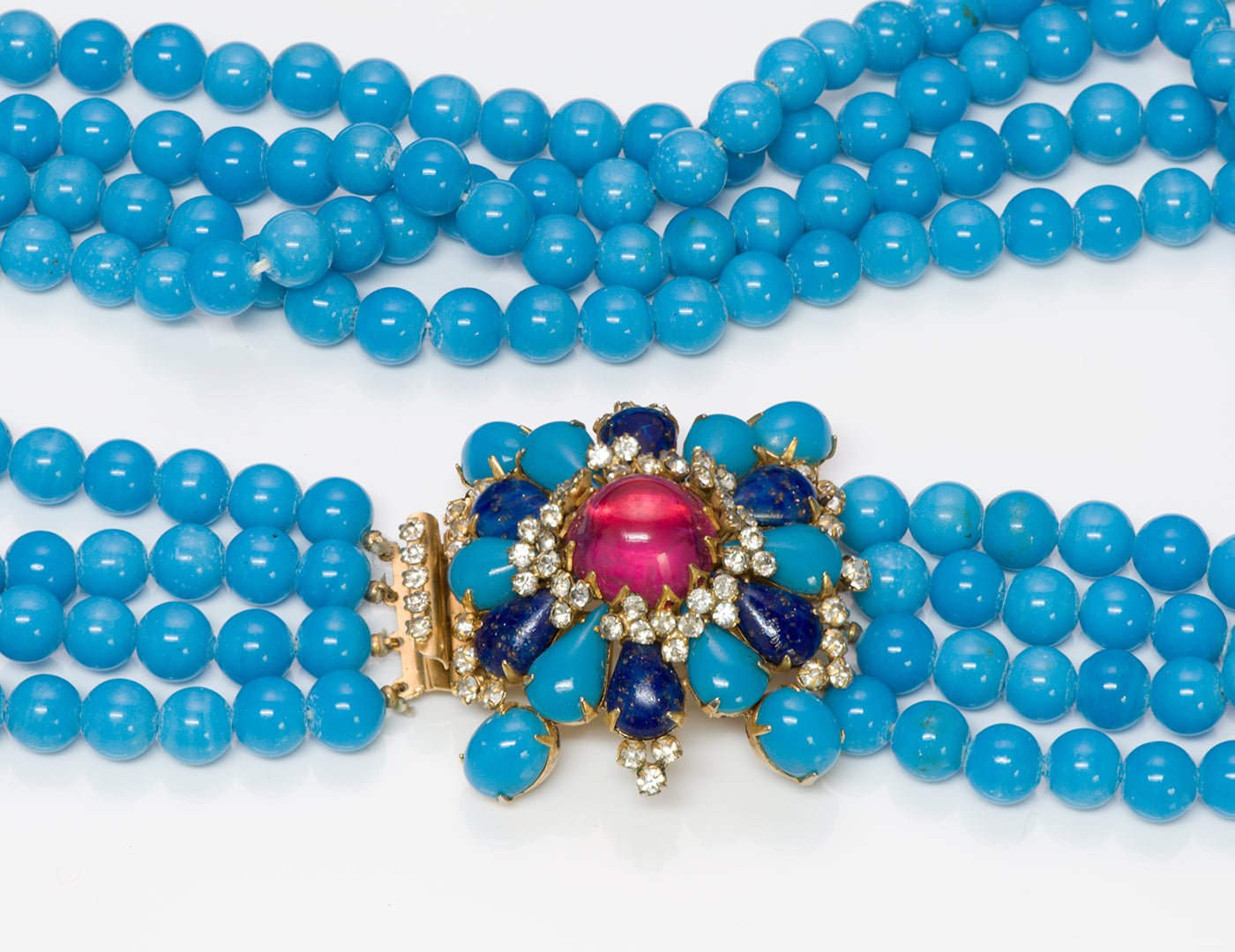Vintage Arnold Scaasi Couture Blue Glass Beads Necklace